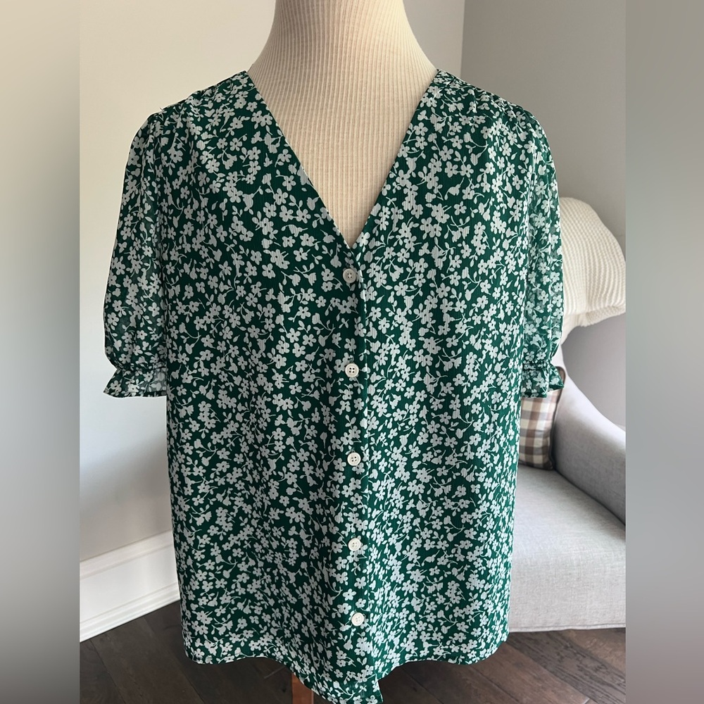 J. Crew Green Floral Button Down Shirt